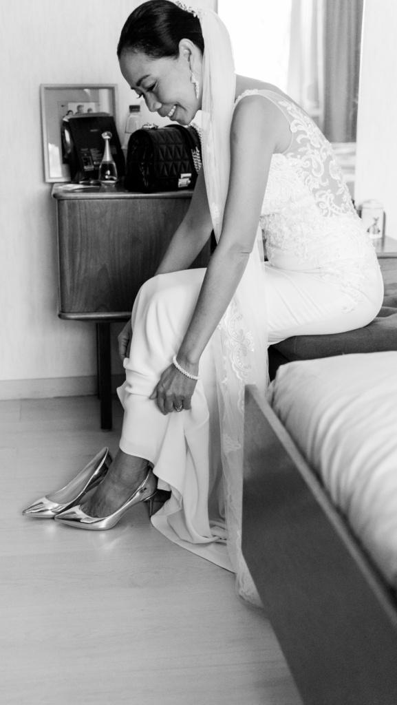Bruiloftsfoto jurk zwart wit